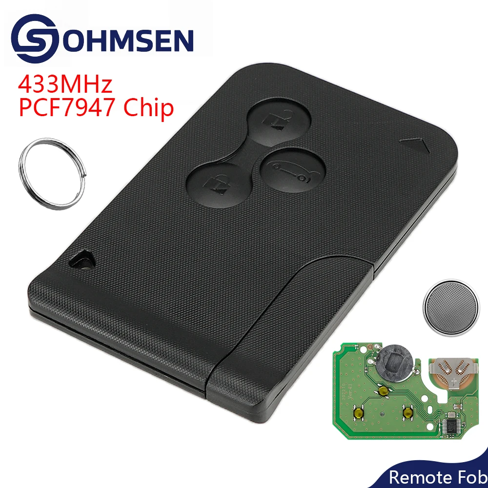 

OHMSEN for Renault Megane MK2 Scenic 2003-2008 Clio 2006-2012 Remote Key Card Fob 3 Button 433MHz + PCF7947 Chip