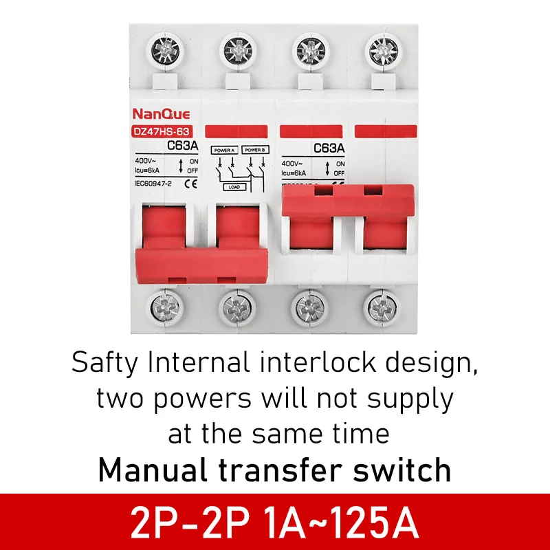 MTS Manual Dual Power Switch AC DC Voltage 220V 110V 48V 60V 400V  Main Backup Power Switch 50A 63A 100A 125A  Handle