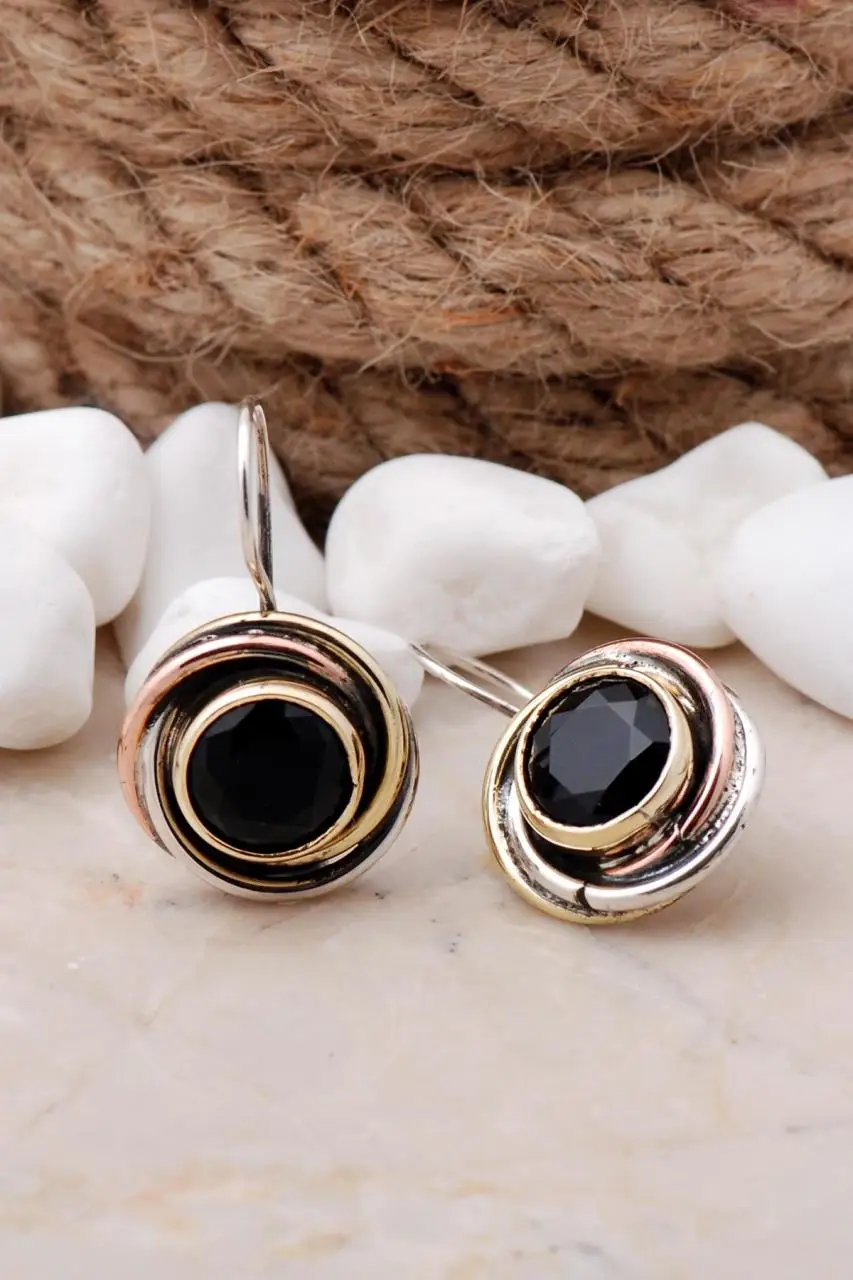 

Handmade 925 Real Silver Dangle Earrings with Onyx Stone Drop Earrings with Natural Stone Gift for Her for Women