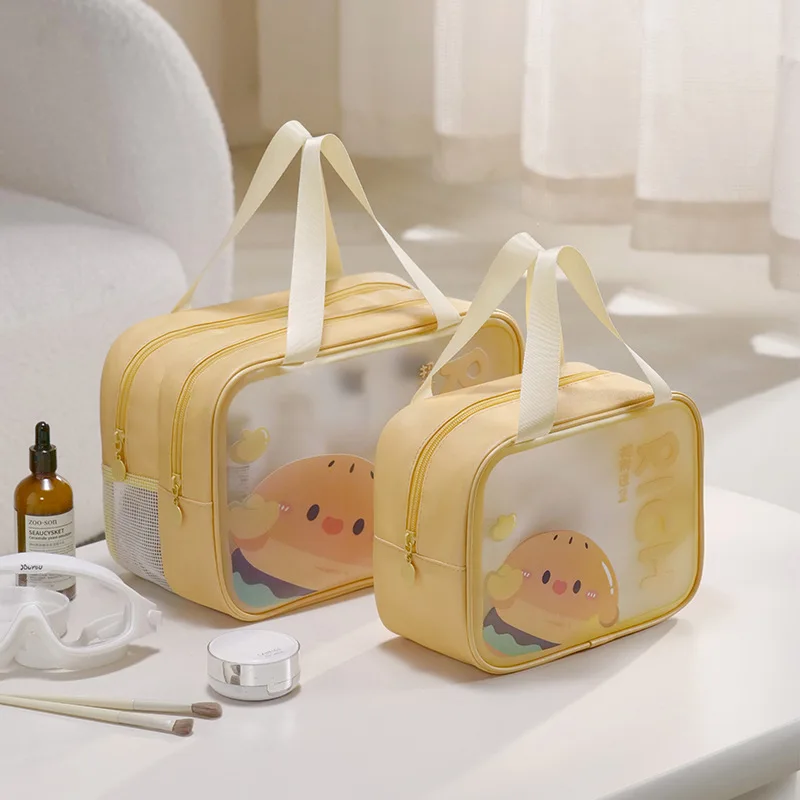 Cute Cartoon Multifunctional Pvc Toiletry Bag, a Great Storage Helper for Swimming, Fitness, and Travel. Made of Waterproof and Wear-Resistant Pvc Material, with a Transparent Window Design for Easy Visibility, Available in Single-Layer/Double-Layer Options, Can Easily Accommodate Wet Towels, Swimsuits, and Skincare Products. Partitioned Storage Makes It More Organized, and the Portable Handle Design Makes It Easy to Carry.