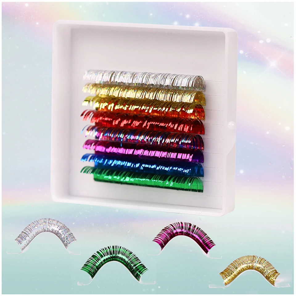 Colorful Tinsel Glitter Lashes Mix Colored Holographic Eyelash Extension Shinny False Eyelash Laser Individual Lash Party Makeup