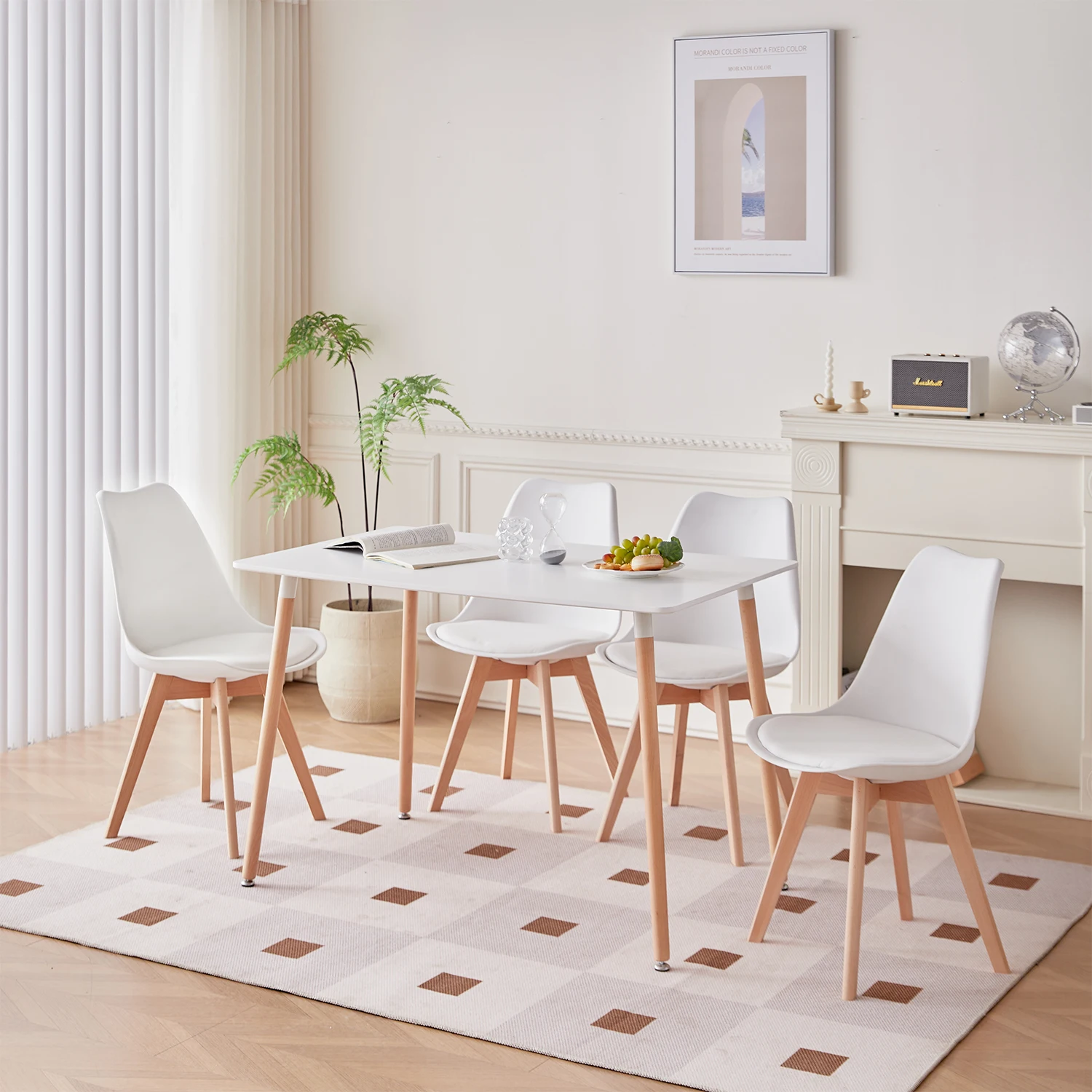 Set mit 4/6 Esszimmerstühlen aus der Mitte des Jahrhunderts, moderner Stil, Kunststoff, DAW-Schale, Esszimmerstuhl, Loungesessel mit Holzbeinen für die Küche – Detail 7