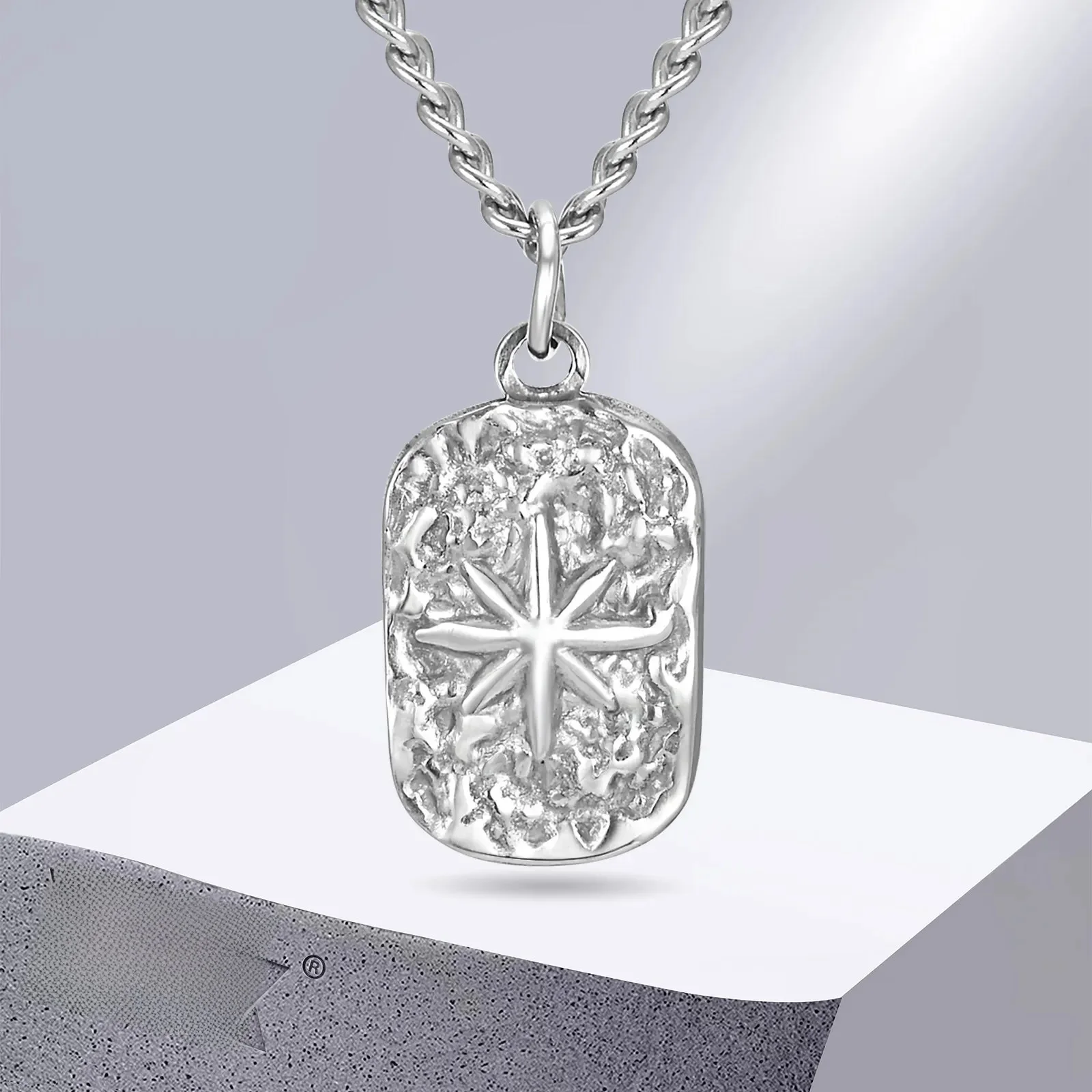 Vnox – colliers avec étiquette de chien pour hommes, pendentif étoile à huit points, étiquette de chien en acier inoxydable martelé de couleur argent ne se décolore jamais