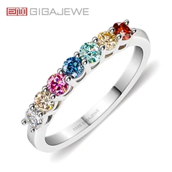 GIGAJEWE Moissanite 0.7ct 3.0mm Rainbow VVS1 Round Cut 925 Silver Half Circle Row Ring Diamond Test Passed Woman Girl Gift