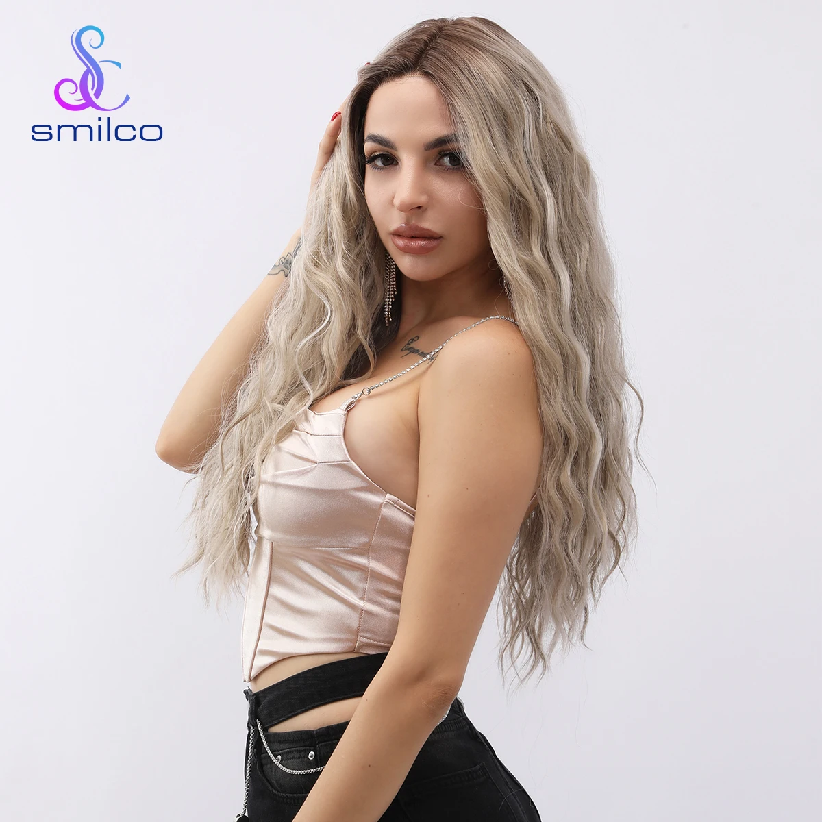 

For Daily Party, Cosplay Smilco Synthetic Wigs For Women 24 Inches Long Curly Wavy Middle Part Lace Front Wigs