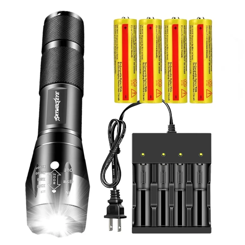 

High Lumens LED Flashlight Set Adjustable Flashlight Battery Powered Portable Flashlight with 4 Slot Battery Charger for Camping