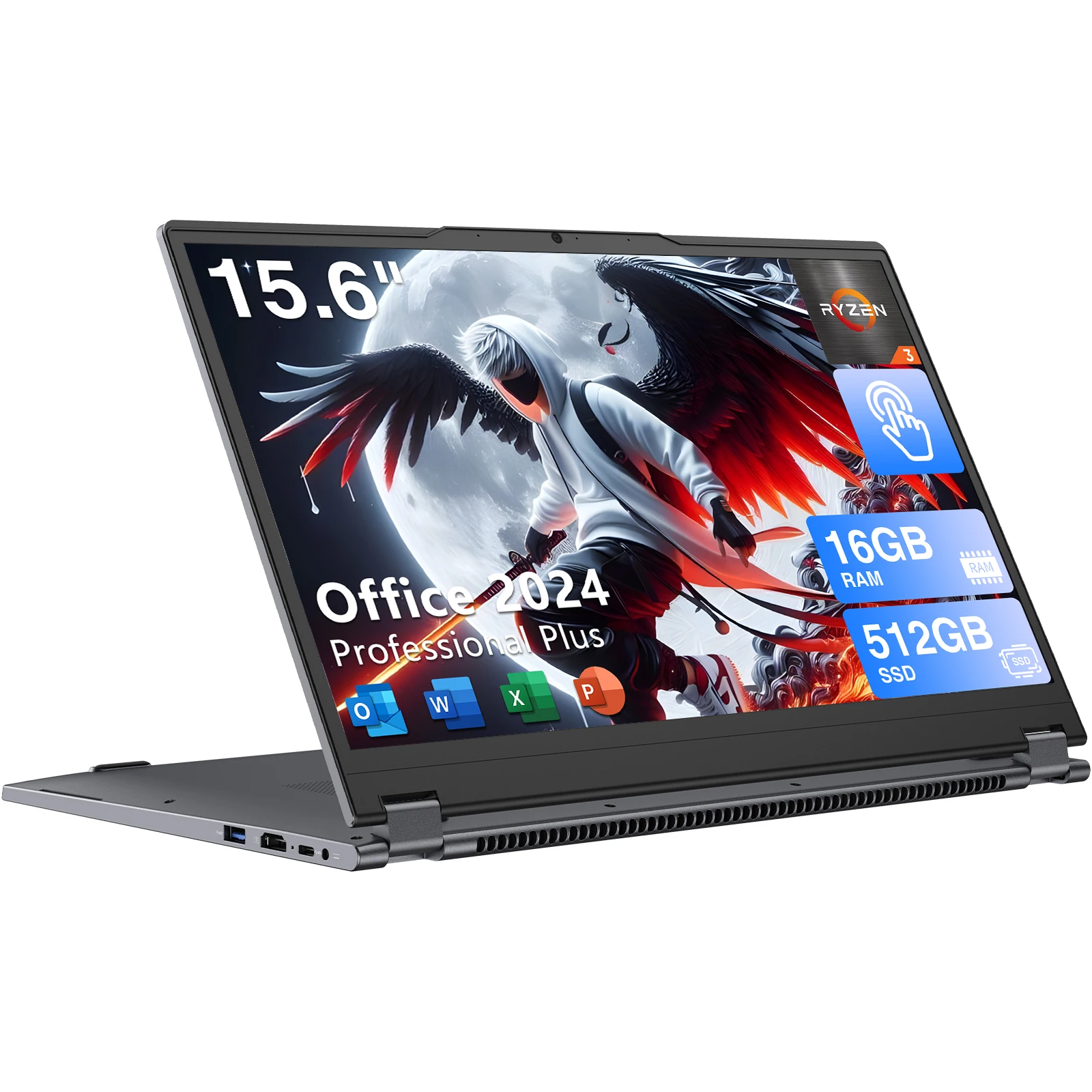EYY Yoga, ordinateur portable 2-en-1, écran de 15,6 pouces, 16 Go de RAM DDR4, SSD de 512 Go, Windows 11, processeur Ryzen 3 3200U (jusqu'à 3,5 GHz),