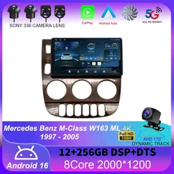 Android 16 Car Radio For Mercedes Benz M-Class W163 ML 1997 - 2005 Navigation Multimedia Player Stereo WiFi+4G Video Carplay BT