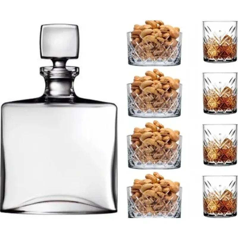 Timeless Special Whiskey Glass Bottle Set with Snacks