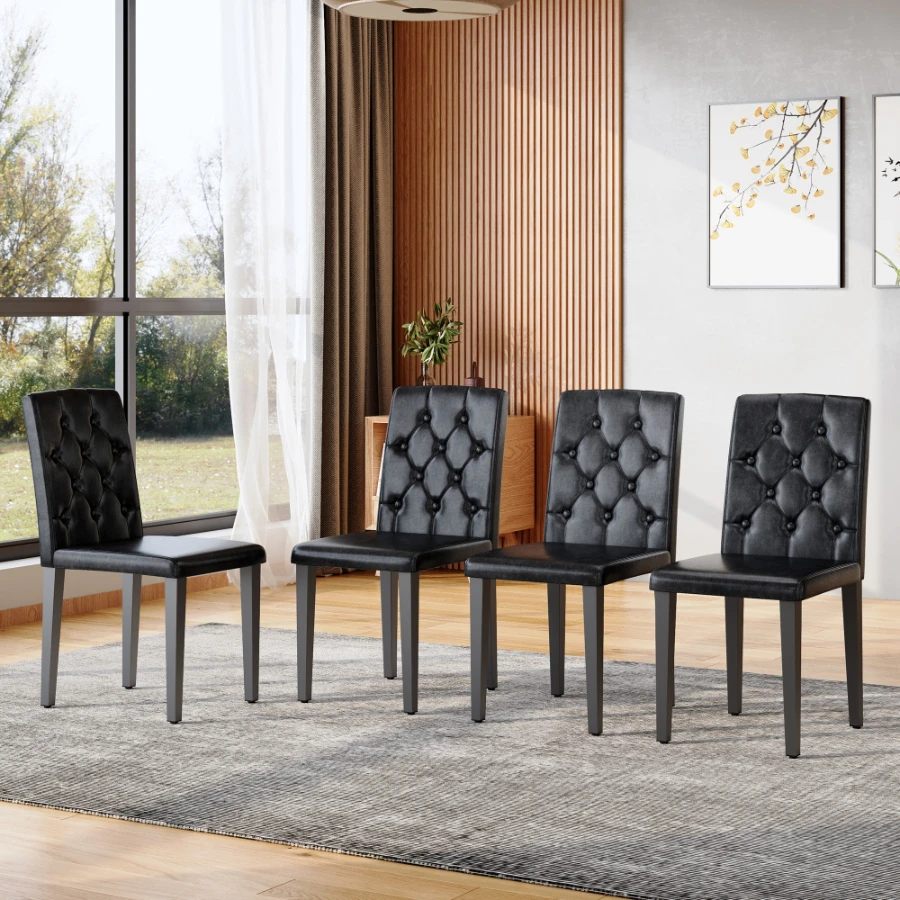 Ensemble de 4 chaises de salle à manger noires profondes - chaises modernes et élégantes avec pieds en métal noir.