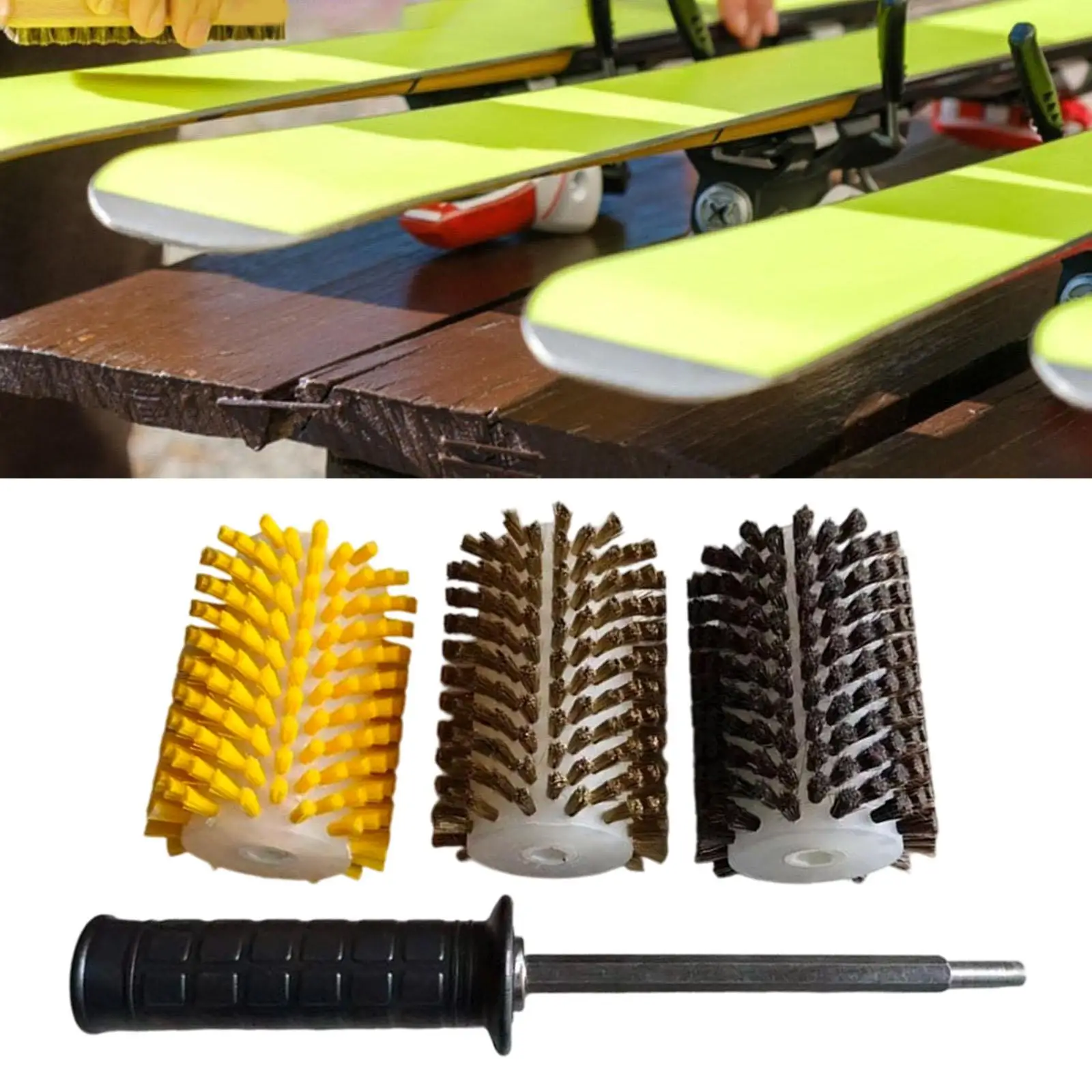 10/15/30 cm Ski Pinsel Kit mit Achsgriff Tragbare Snowboard Wachsen Pinsel Set Nylon Kupfer Draht Pinsel ski Wartung Werkzeug