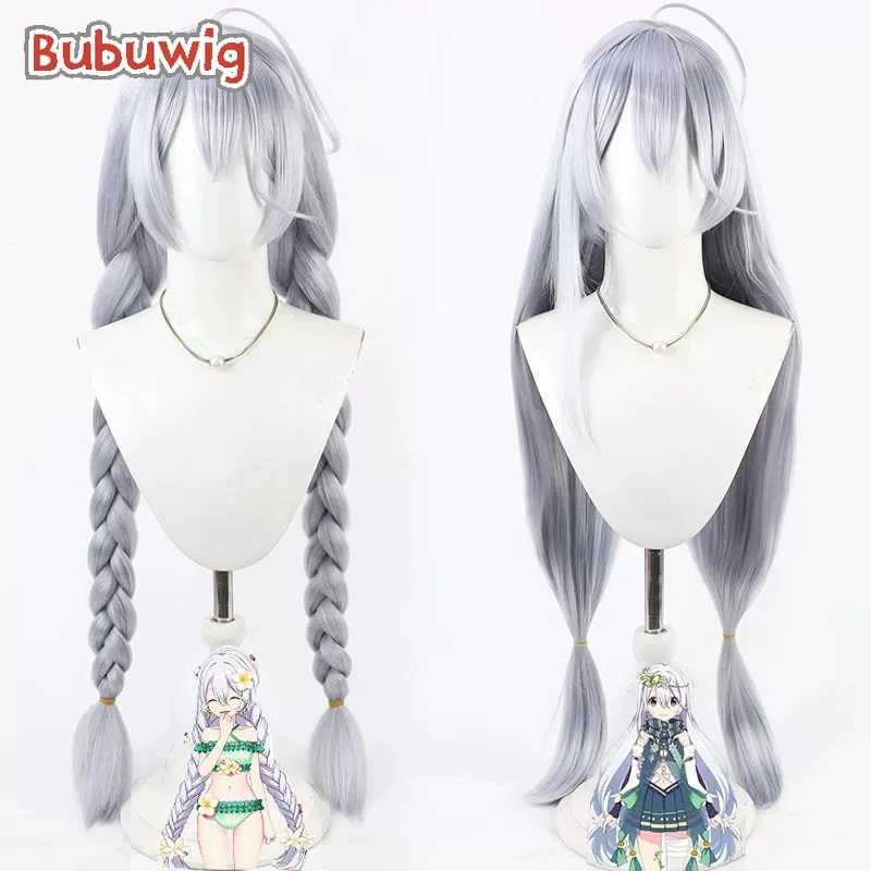 Bubuwig Synthetic Hair Aoba Chika Cosplay Wigs Puella Magi Madoka Magica Aoba Chika 90cm Long Silver Gray Wig Heat Resistant