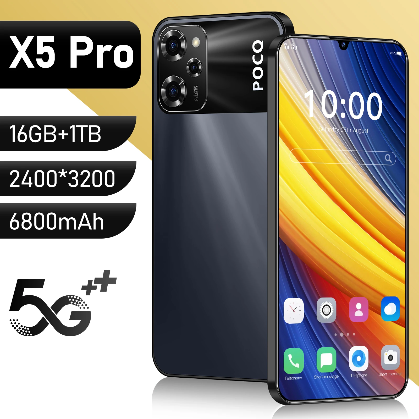 

2024 HOT Mobile Phone X5 Pro 7.3 HD Screen SmartPhone 16G+1T 5G Dual Sim Celulares Android Unlocked 108MP 6800mAh Cell Phone