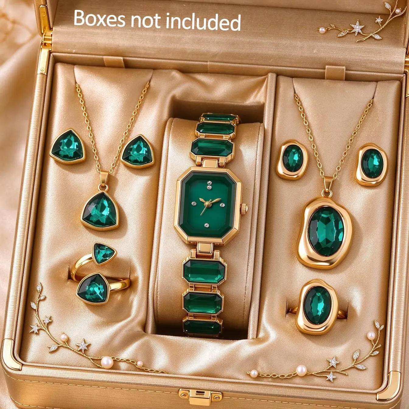 9-Piece Set of Elegant Women's Watch and Jewelry Set, Luxurious Quartz Watch, Necklace, Earrings, and Ring Set, Elegant Gift for Women's Birthday, Party, or Anniversary