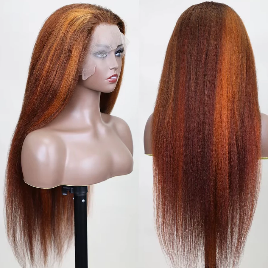 13x6-p4-350-brown-ginger-orange-kinky-straight-brazilian-transparent-lace-front-human-hair-wig-for-women-frontal-wig-pre-plucked