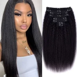 Clip recto rizado en extensiones de cabello humano, cabeza completa para mujeres negras, Clip brasileño, extensión de cabello humano, 8 unids/lote por paquete