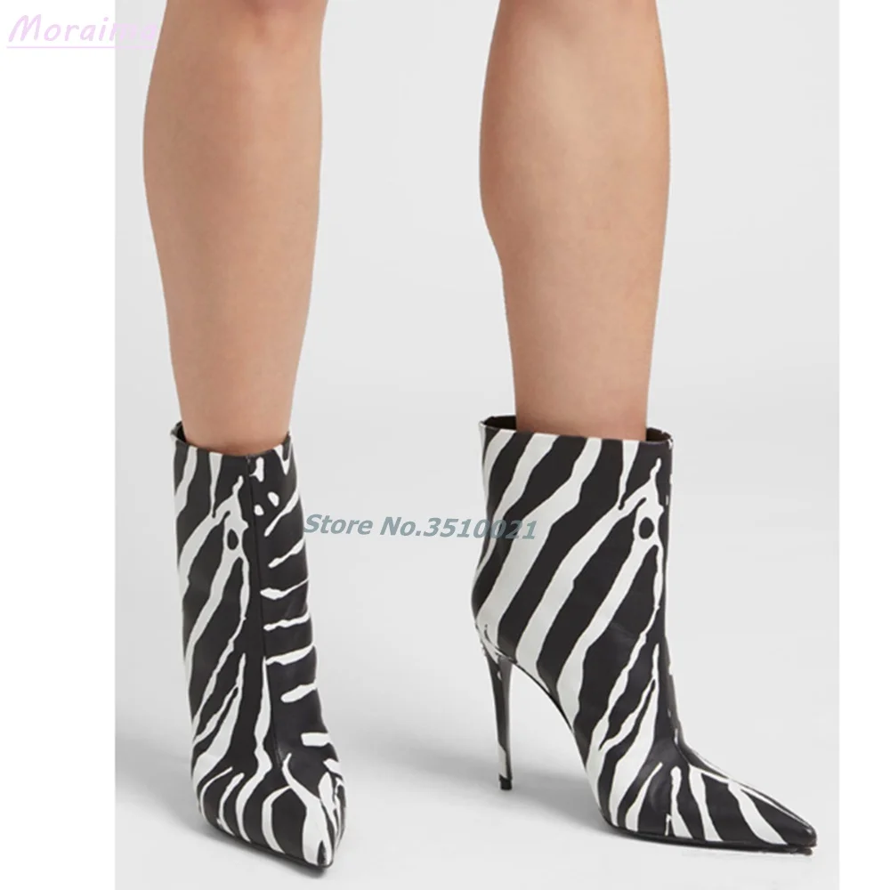 2024 Zebra Print stivaletti a punta Slip On Stiletto tacco alto Sexy Runway Fashion nuove donne stivaletti inverno stile europeo