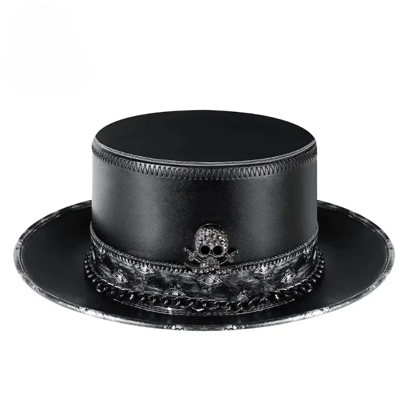 Plague Doctor Gentleman Hat Męski oddychający kapelusz przeciwsłoneczny Wodoodporny kapelusz ze skóry PU z szerokim rondem Halloween Stage Party Magic Hat — zdjęcie 2