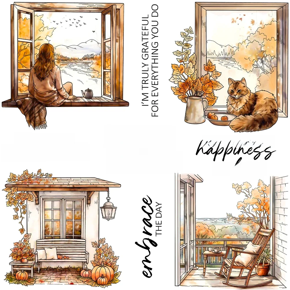 Mango craft Herbsttage Cottage Fenster Schneidwerk zeuge klarer Stempel DIY Scrap booking Metall