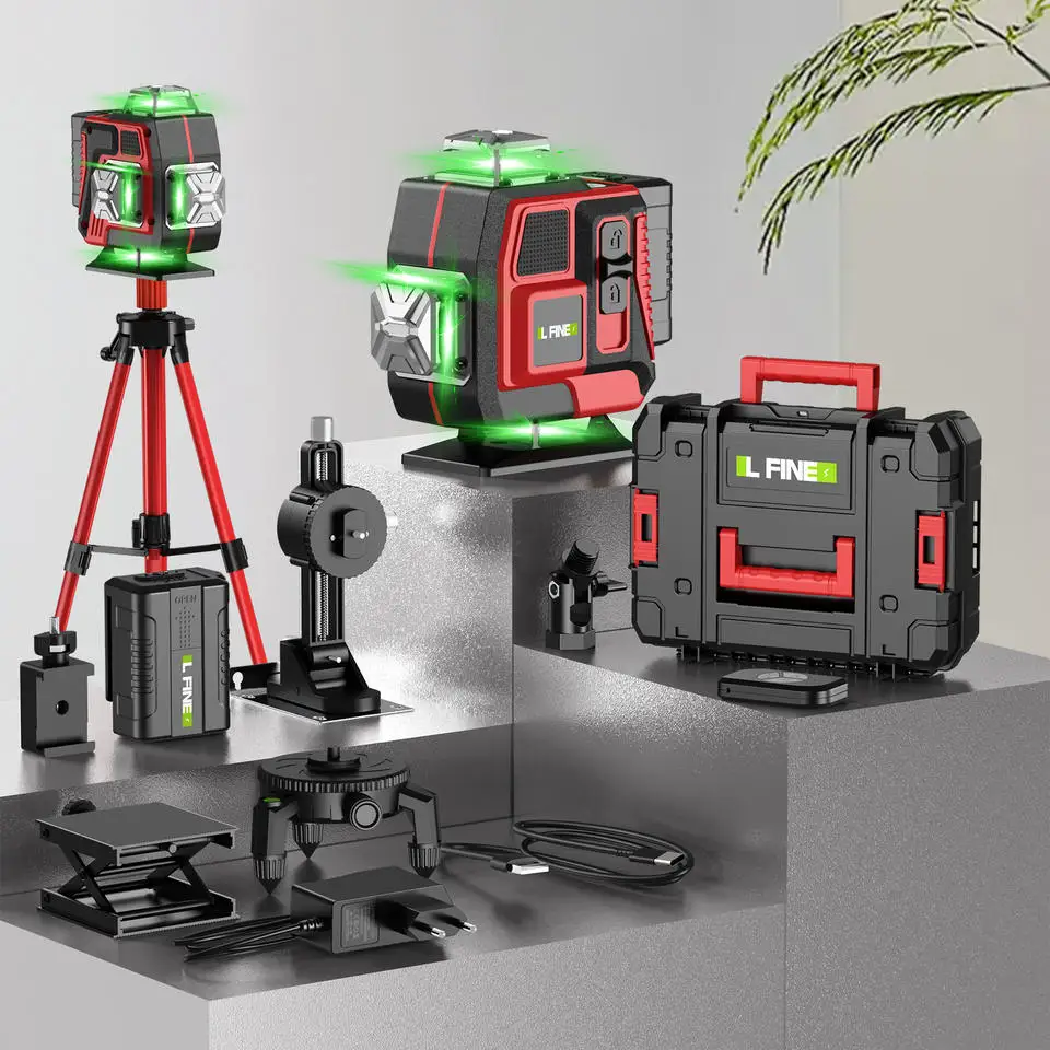 LFINE 16 Linien 4D Grüner Laser-Nivellierer 360° °   Selbstnivellierender Kreuzlinienlaser mit 2 Wiederaufladbaren Batterien für Innen- und Außeneinsatz