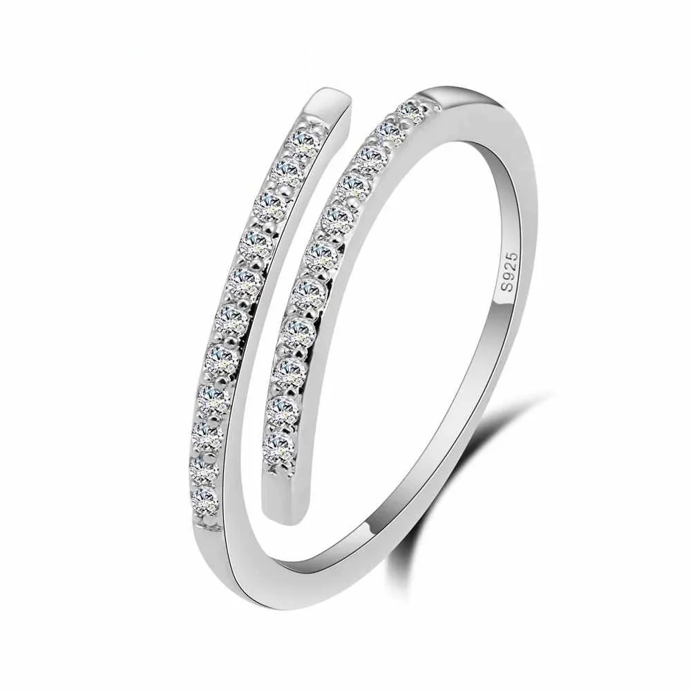 Kobieta 925 Sterling Silver biżuteria moda prosta otwarta konstrukcja pierścień osobowości kobiet regulowane pierścienie obrączki dla pań — zdjęcie 2