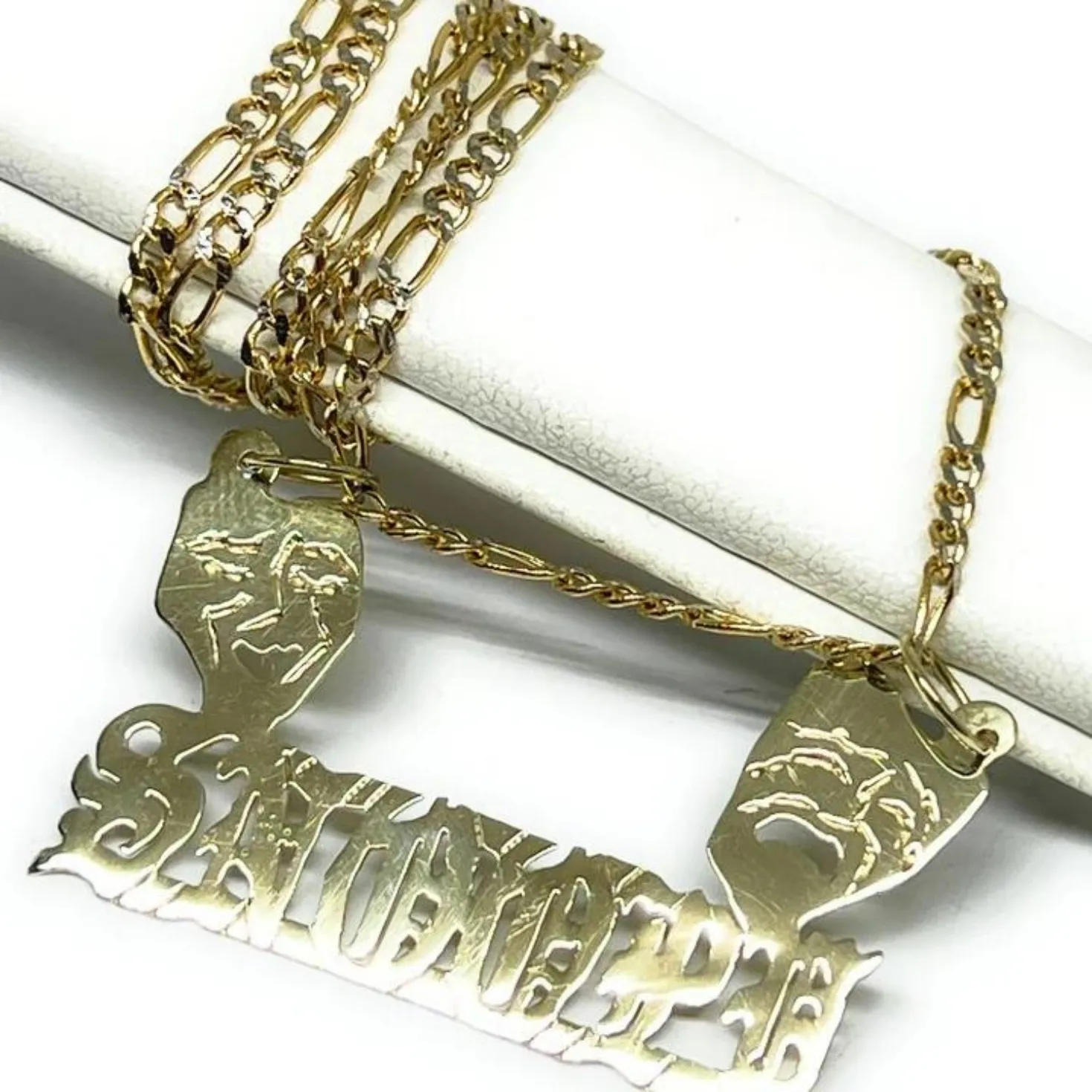 

18k Gold Plated Custom SMILE NOW CRY LATER DRAMA FACE OLD ENGLISH Nameplate Pendant Stainless steel Deep Carved Necklace for Her