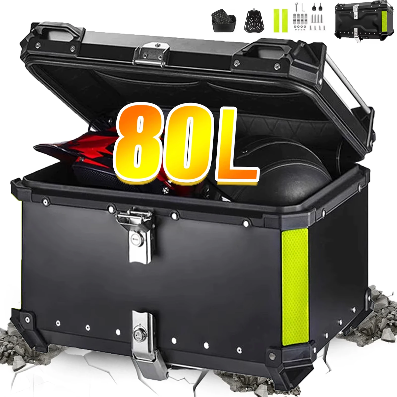Caja de casco para maletero de motocicleta de aluminio de 80L, caja trasera Universal para motocicleta, caja superior, maletas de equipaje traseras para motocicleta de viaje, caja de herramientas