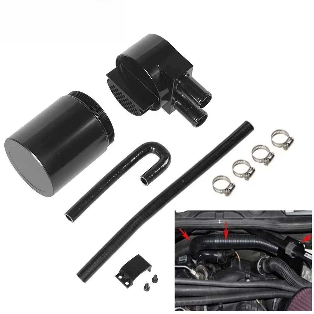 Aluminium zbiornik pojemnik do ściągania oleju zbiornik z silikonowy wąż chłodnicy dla BMW N54 335i 135i E90 E92 E82 2006-2010 czarny OCC-1029-BK — zdjęcie 2