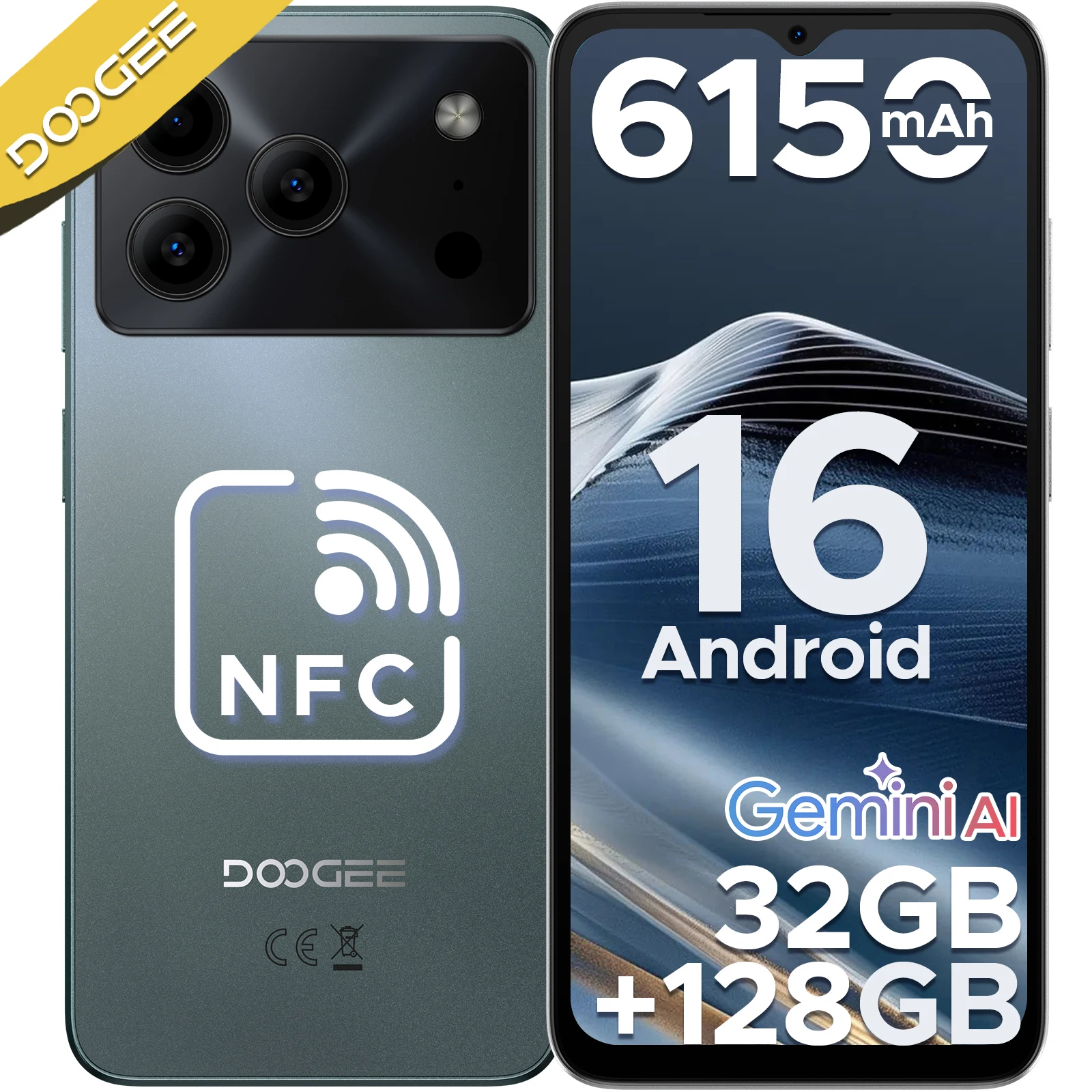 DOOGEE Note56 Pro Smartphone 6.56'' HD+ Display 90Hz Screen Android 16 32GB+128GB 6150mAh Battery Gemini Al Cellphone NF