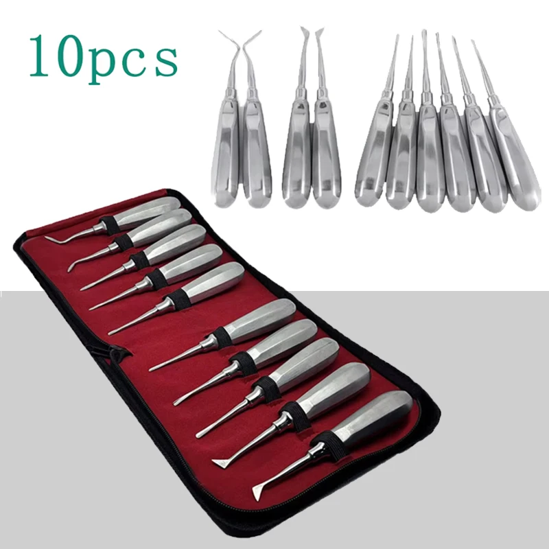 

Набор стоматологических хирургических инструментов, 10 шт., лифт для извлечения зубов из нержавеющей стали, лифт с корнем и щипцы для извлечения зубов для стоматолога