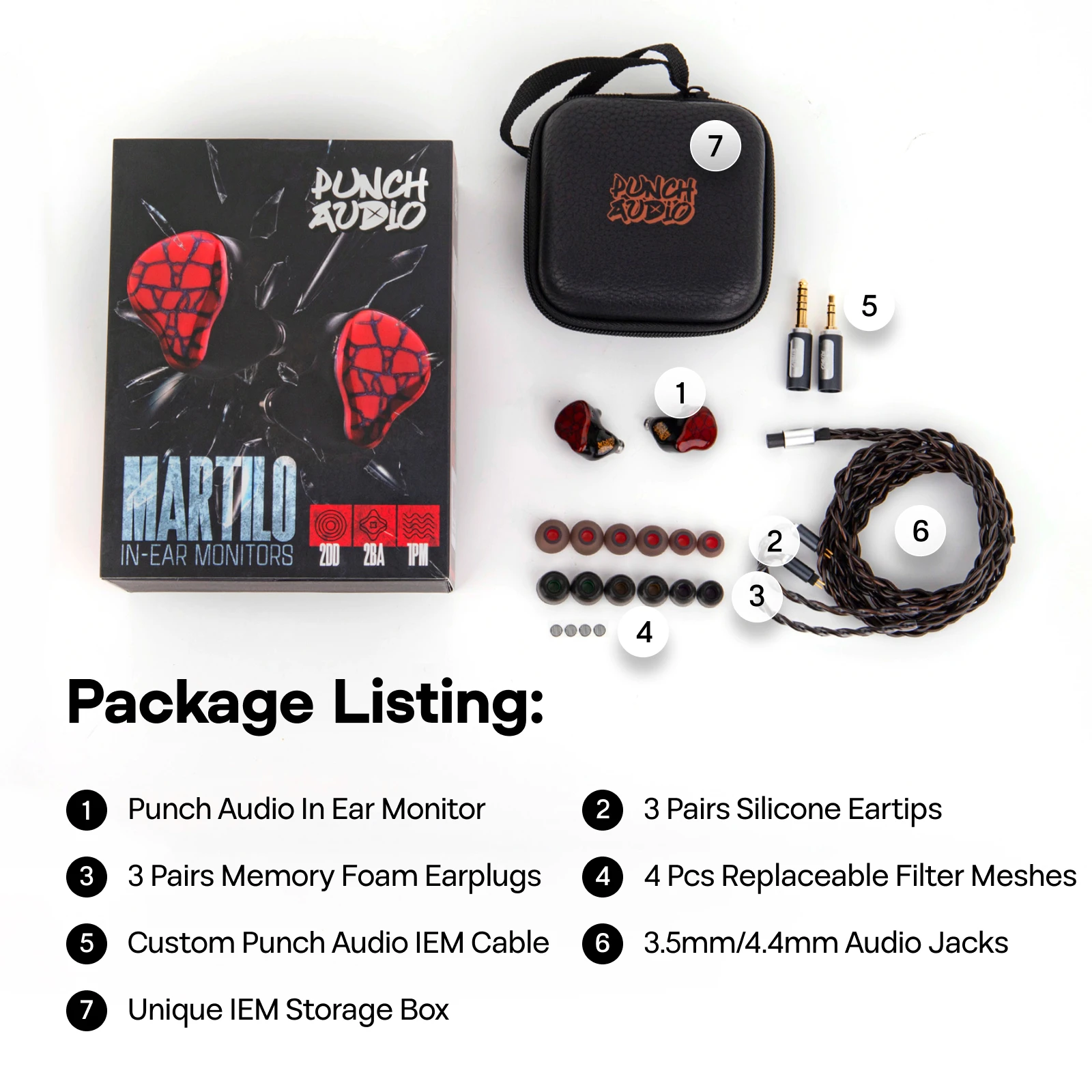 سماعة Linsoul Punch Audio Martilo IEM 1 Planar + 2 BA + 2 DD Hifi مع جهير غامر وكابل قابل للتبديل مخصص