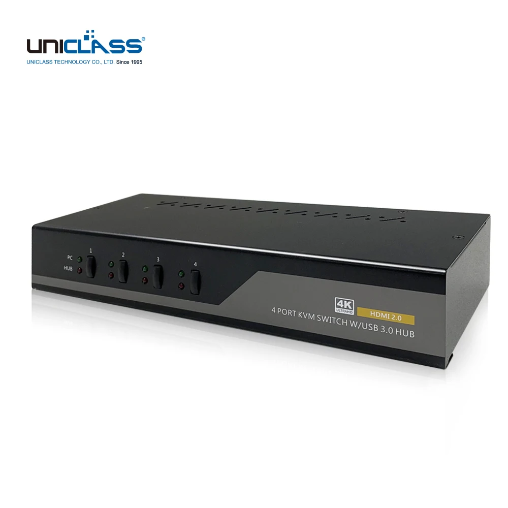 UNICLASS 4:1 HDMI KVM switch, 4K 60Hz, cable included, short key support, USB3.0 hub, AI-234A [UNICLASS]