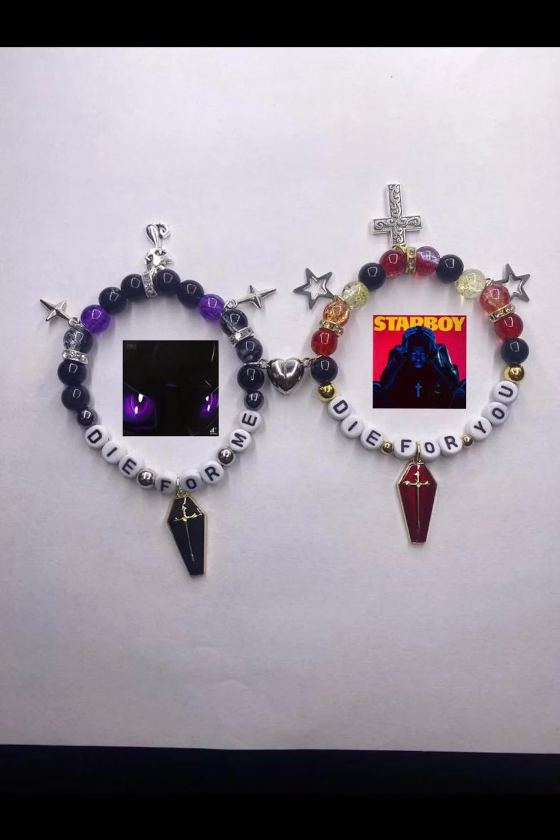 Handmade chase Atlantic the Weeknd matching couple bff bracelets| with gothic heart y2k charms