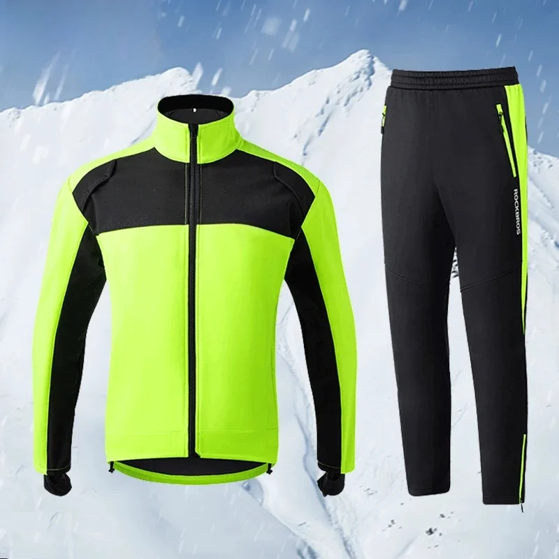 ROCKBROS Zimowy komplet kombinezonów rowerowych Ciepły polar Termiczny płaszcz wiatroszczelny Outdoor Sports Jacket Narciarstwo Kombinezon rowerowy Odzież sportowa — zdjęcie 2