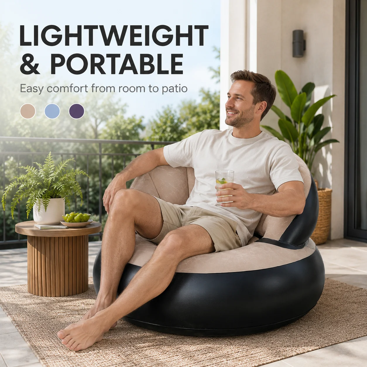Inflatable Sofa Chair, Flocking Air Lounge Couch Bean Bag Sofa Bed, Portable Lazy Chair for Home Bedroom Living Room Camping - view 5