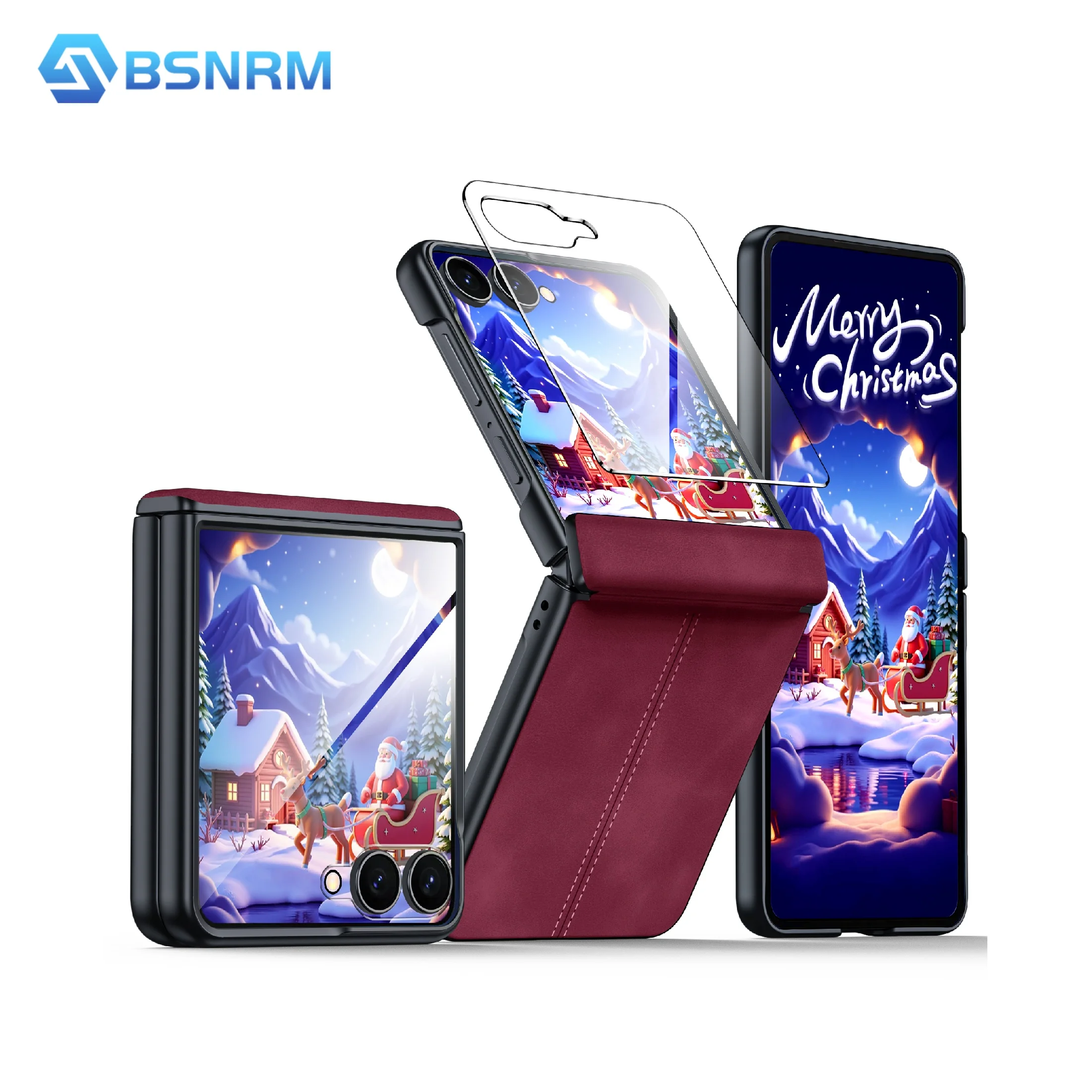 

Рождественский подарок, защита шарнира и встроенная защита экрана, противоударный чехол, беспроводная зарядка для кожаного флип-кера-красного цвета