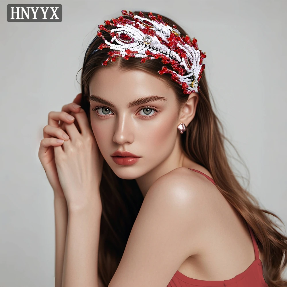 

HNYYX Wedding Bridal Hair Accessories Red Beaded Headband Fashion Women's Headpieces Elegant Women's Prom Dress Headwear A212