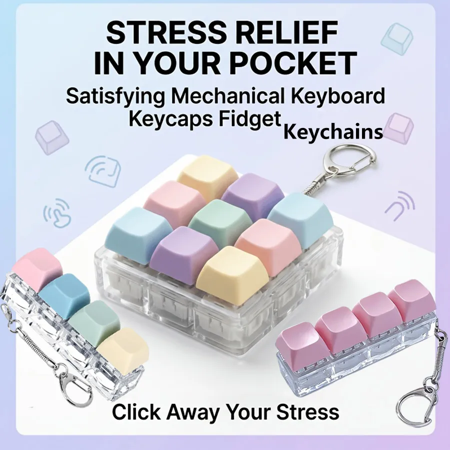 9/4 Keys Fidget Spinner Keyboard Keychain, Macaron Color, Press Type Stress Relief Toy, Anti-Anxiety Decompression Holiday Gift
