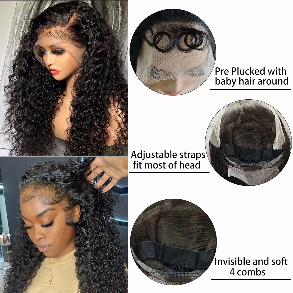 13x6  Water Wave Curly Lace Frontal Human Hair Wig 30 36 Inch Pre Plucked Deep Wave Lace Front Wigs Brazilian Water Wave Wigs