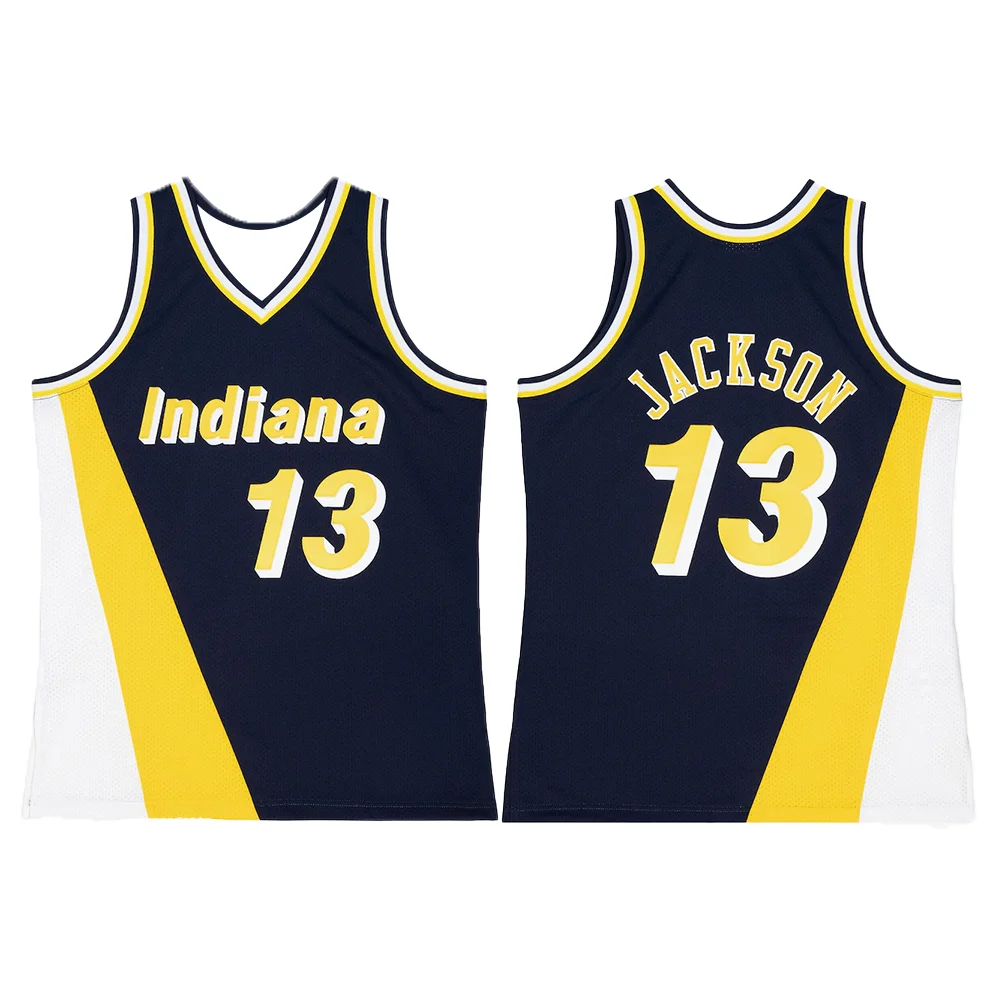 Camiseta de baloncesto americana para hombre, camiseta clásica retro, versión 96, Indiana No. 13 Mark Jackson Pacers Camiseta de jugador clásico azul marino