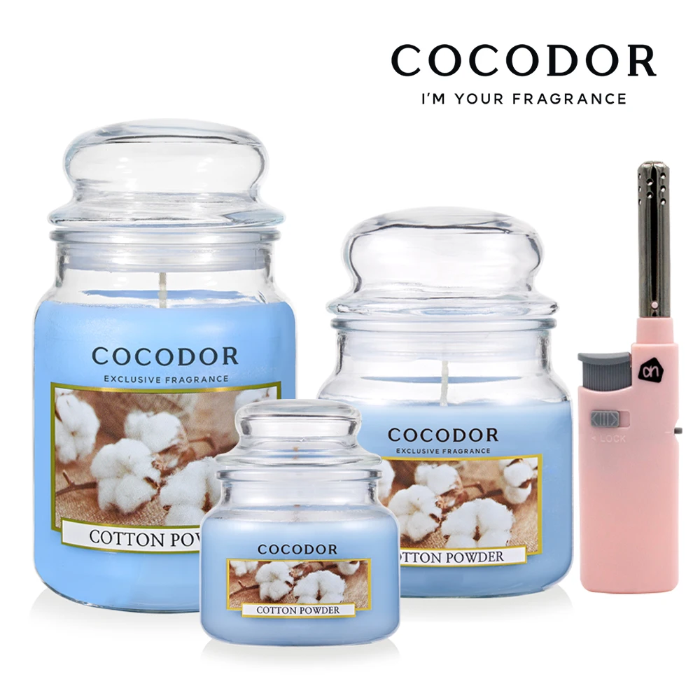 Coco-Dor perfume candle set by size (small, media, large) + ignition