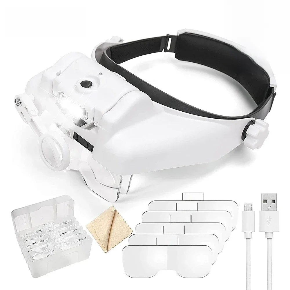 TKDMR USB Rechargeabl Head Mounted lornetka lupa lupa z 3led podświetlany pałąk lupa do czytania — zdjęcie 2