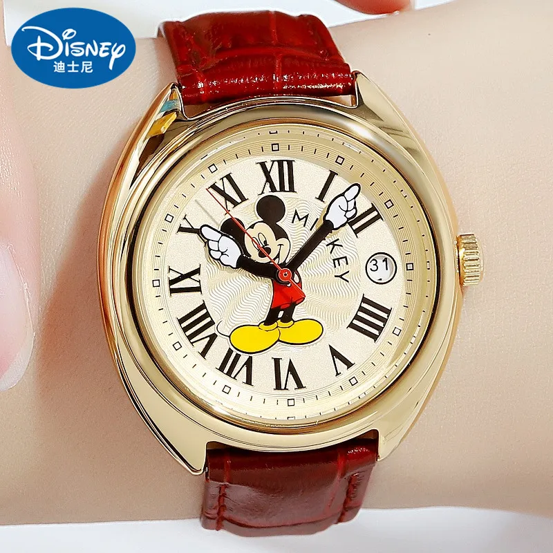 Disney Original Woman Fashion Japan Quartz Wristwatch 3D Micky Mouse Cartoon Young Lady Girl Student Waterproof Dress Clock Date