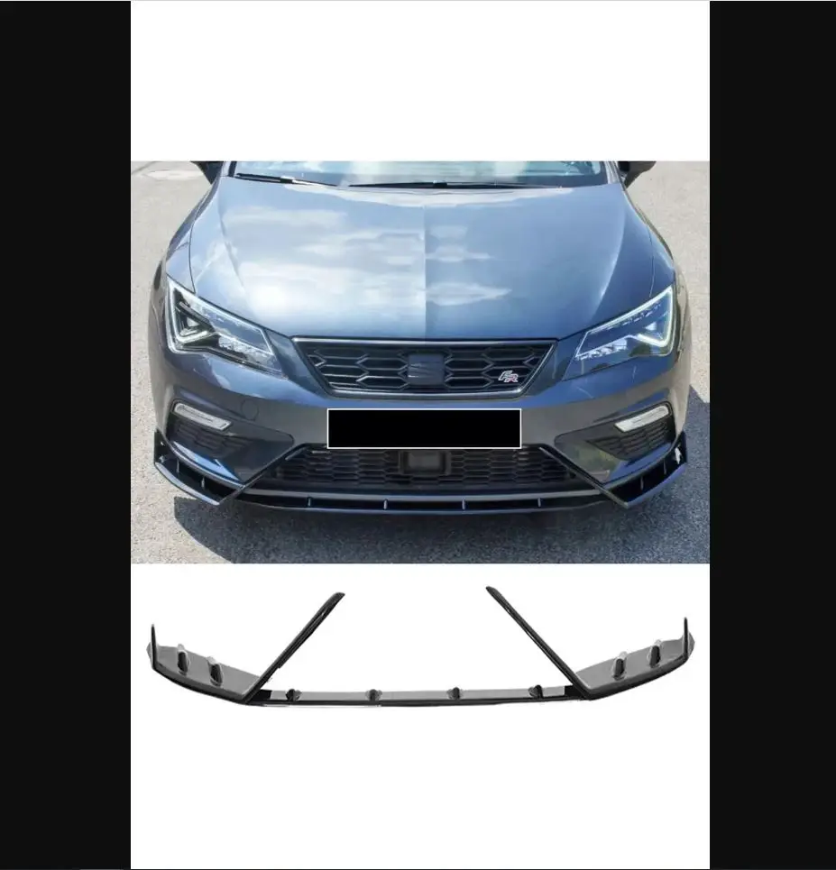 For Seat Ibiza MK5 2017 - 2020 LENZ Design 3 Pieces Front Splitter Lip Blade Wing Spoiler Piano Gloss Black Plastic FR Cupra Kit