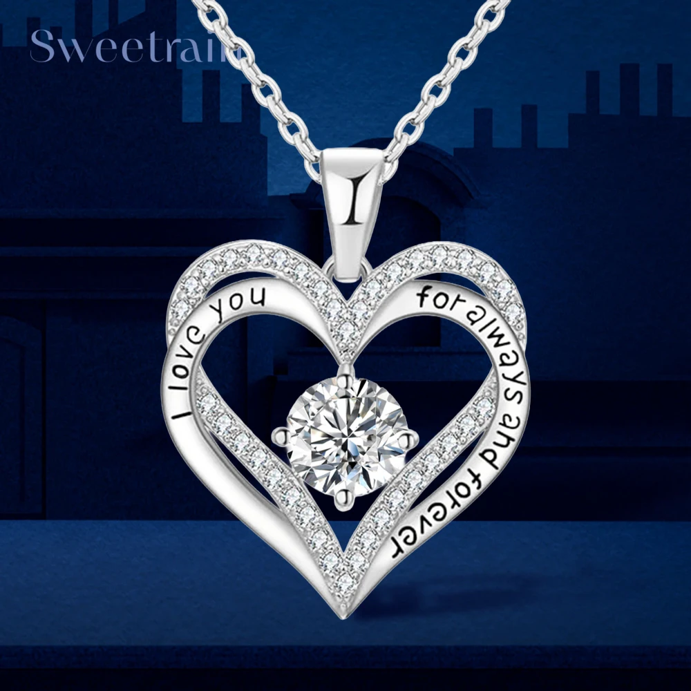 Luxury 925 Silver 1 Carat Moissanite Necklace for Women Fashionable Heart-Shaped Couple's Pendant Necklace Valentine's Day Gifts