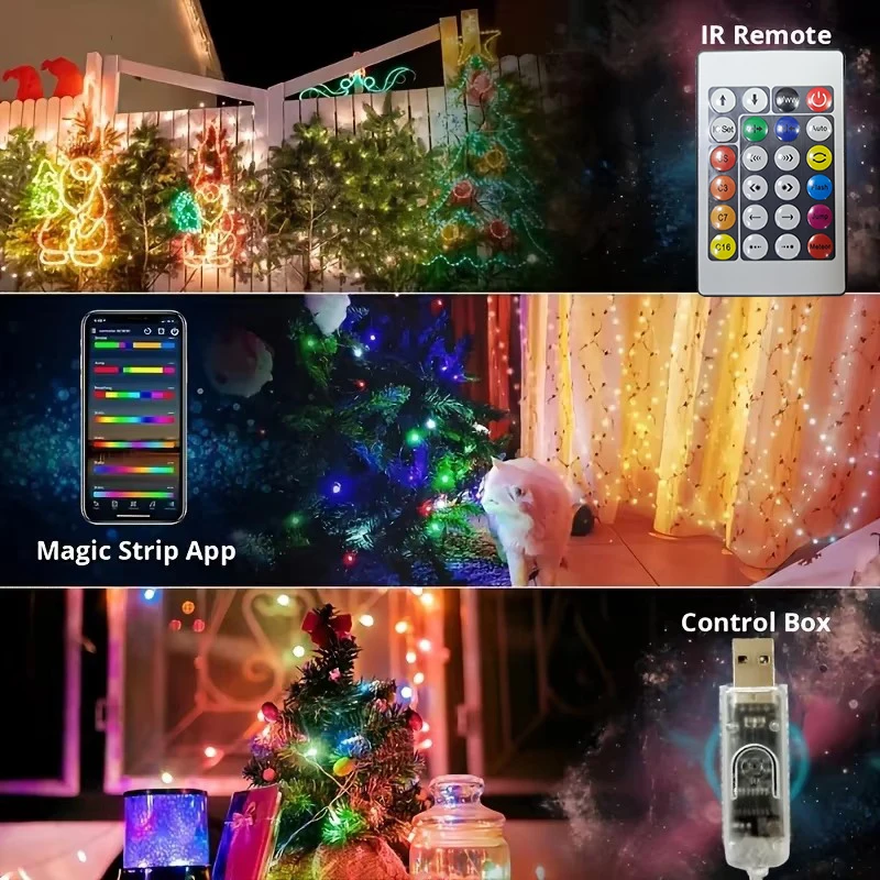 WS2812B LED String Light Smart Bluetooth Remote Control RGBIC Fairy Lamp USB Waterproof For Christmas Tree Lights Home Decor