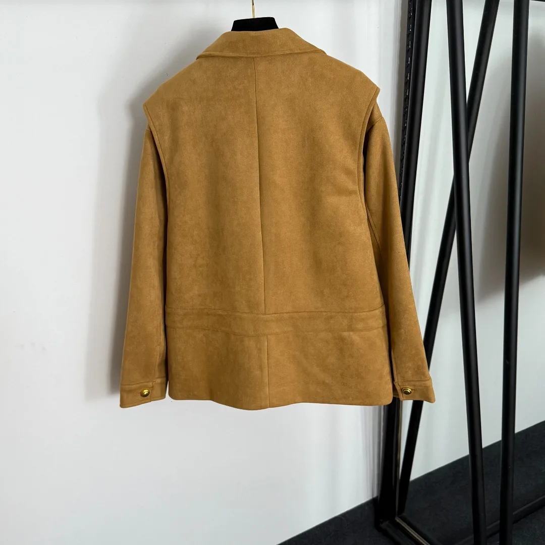 

Высококачественная весенне-летняя женская бархатная куртка с длинными рукавами и вышивкой из оленьей кожи с четырьмя карманами SU99