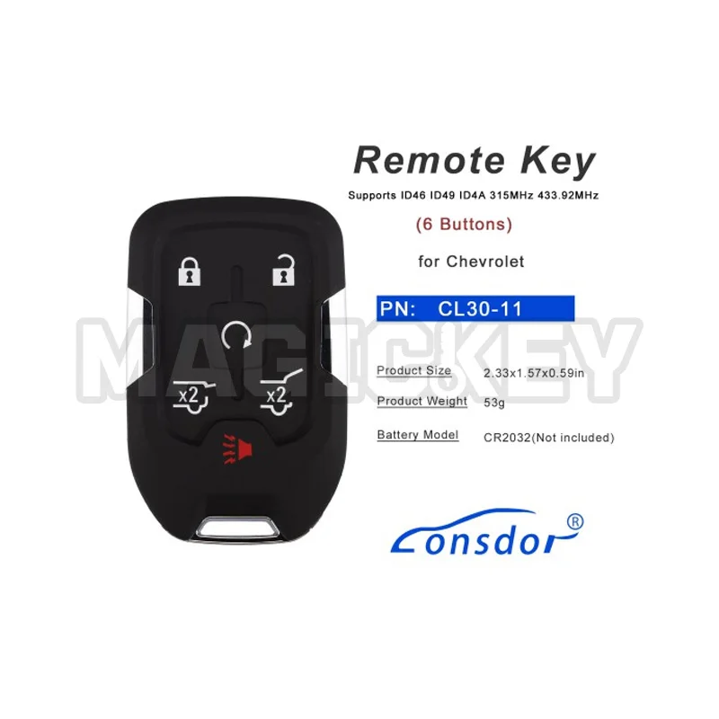 LONSDOR CL30 CL30-01 CL30-05 CL30-11 CL30-12 Remote Key 4/5/6 Buttons Supports ID46 ID49 ID4A 315MHz 433MHZ for Chevrolet