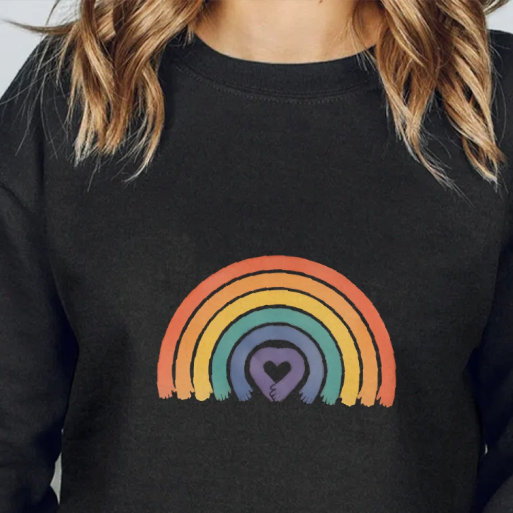 

Красочная толстовка с рисунком радужного сердца, модная повседневная свободная толстовка с длинными рукавами, удобная уникальная конструкция, модная верхняя одежда