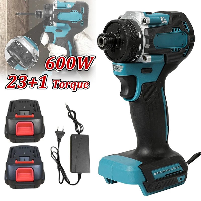 23+1 Torque Brushless Electric Screwdriver Lithium Battery Rechargeable Cordless Electric Drill For Makita 18v Battery